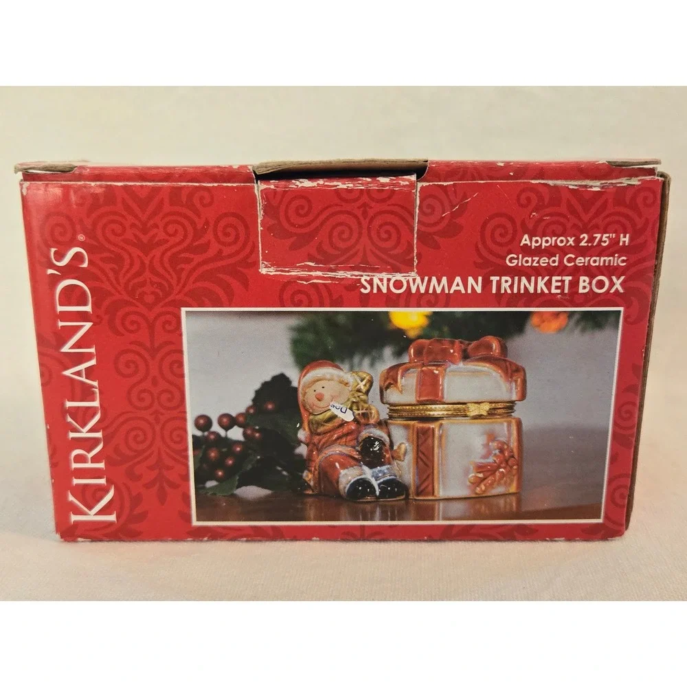 1983 Kirklands Snowman Glazed Ceramic Trinket Box New Vintage